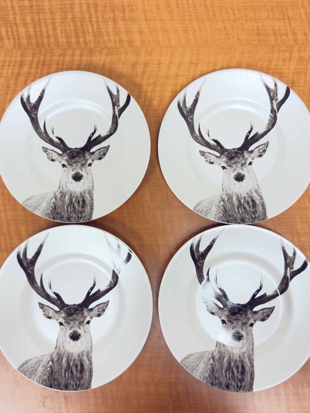 Pier 1 Deer Stag Porcelain Dessert Plates Set of 4 Rustic Woodland Cabin Lodge